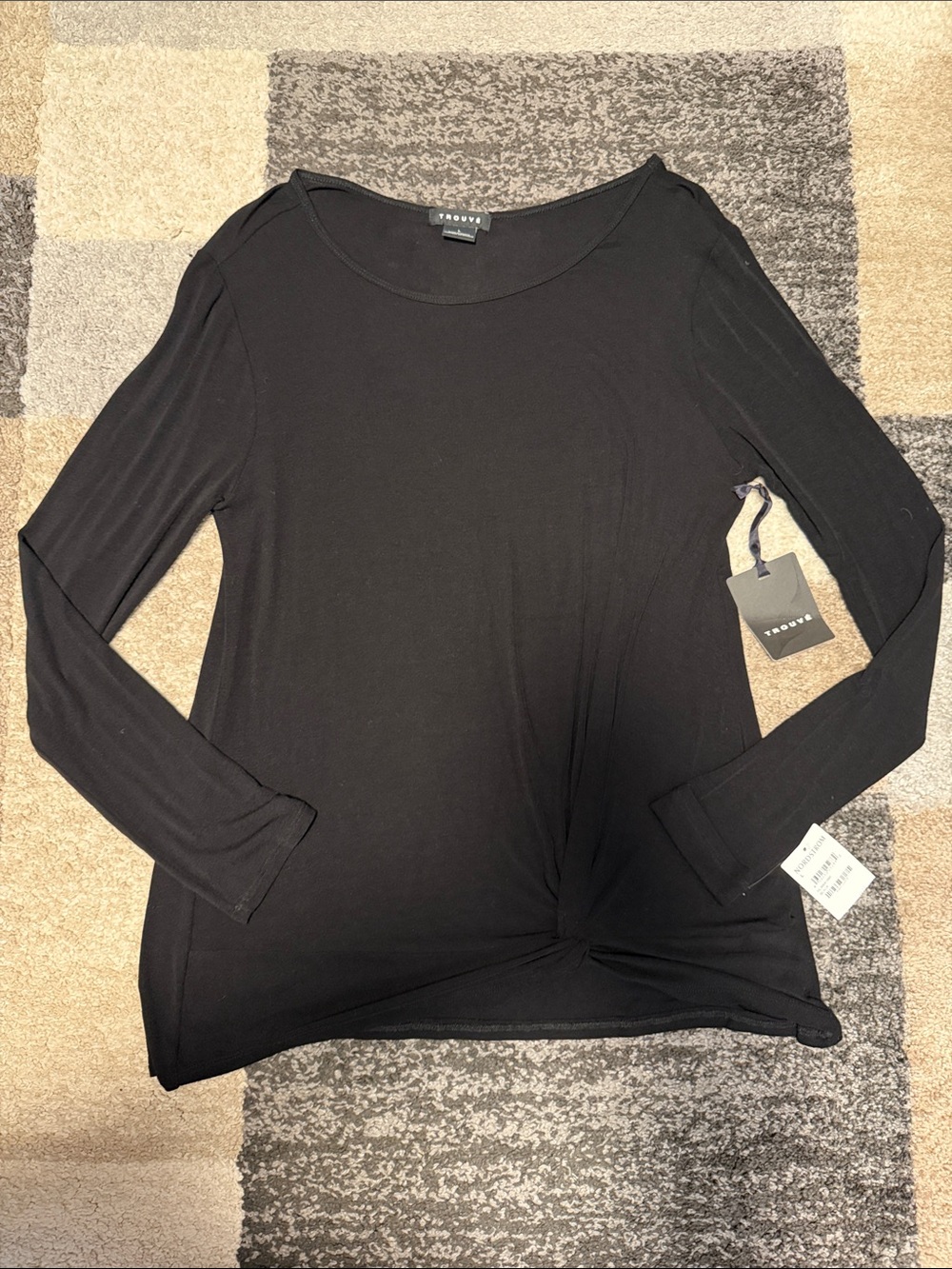 Nordstrom Trouvé semi-sheer long sleeve top, black, size L NWT!